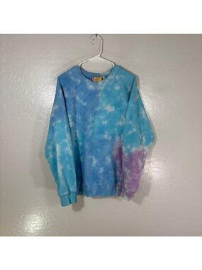 Big Bud Sweatshirt Womens Large Blue Purple Tie Dye Sun Graphic Fleece Pullover